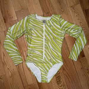 Michael Kors Womens Long Sleeve Lime Green And White One Piece Swimsuit  Size 8